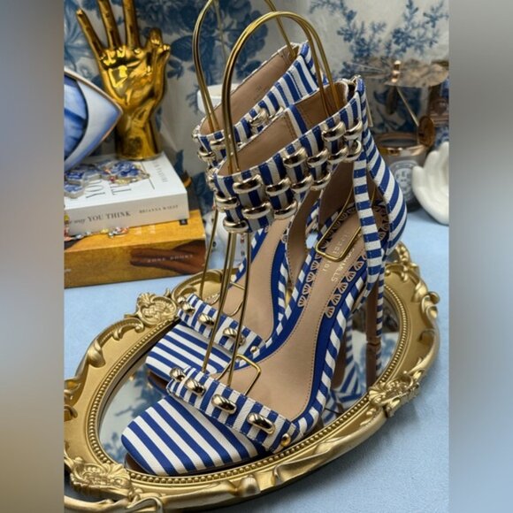🆕 GIANNI BINI 🧿 x Shea Leigh Mills NWOB Carter Blue White Striped Sandal, Sz 7 - Picture 8 of 13